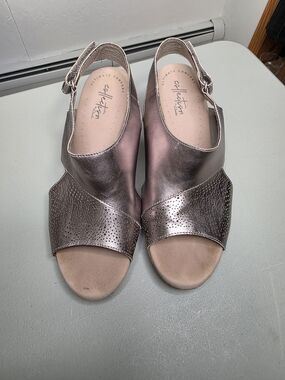 Clarks Metallic Taupe Open-Toe Slingback Sandals